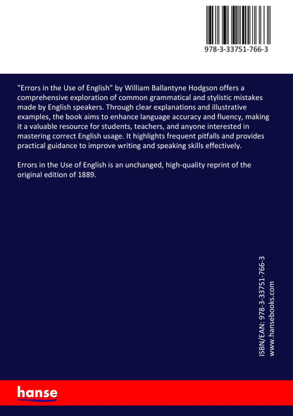 Errors in the Use of English - Back Cover