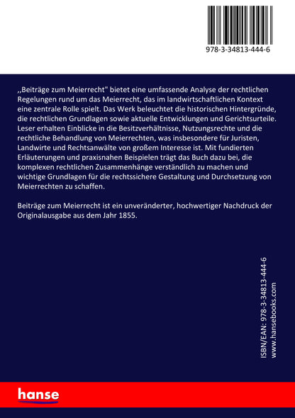 Beiträge zum Meierrecht - Back Cover