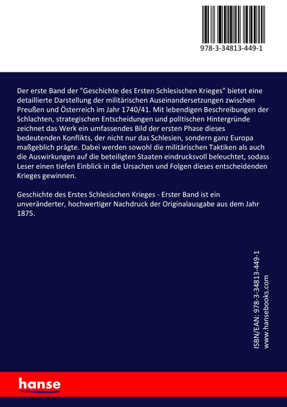 Geschichte des Erstes Schlesischen Krieges - Back Cover