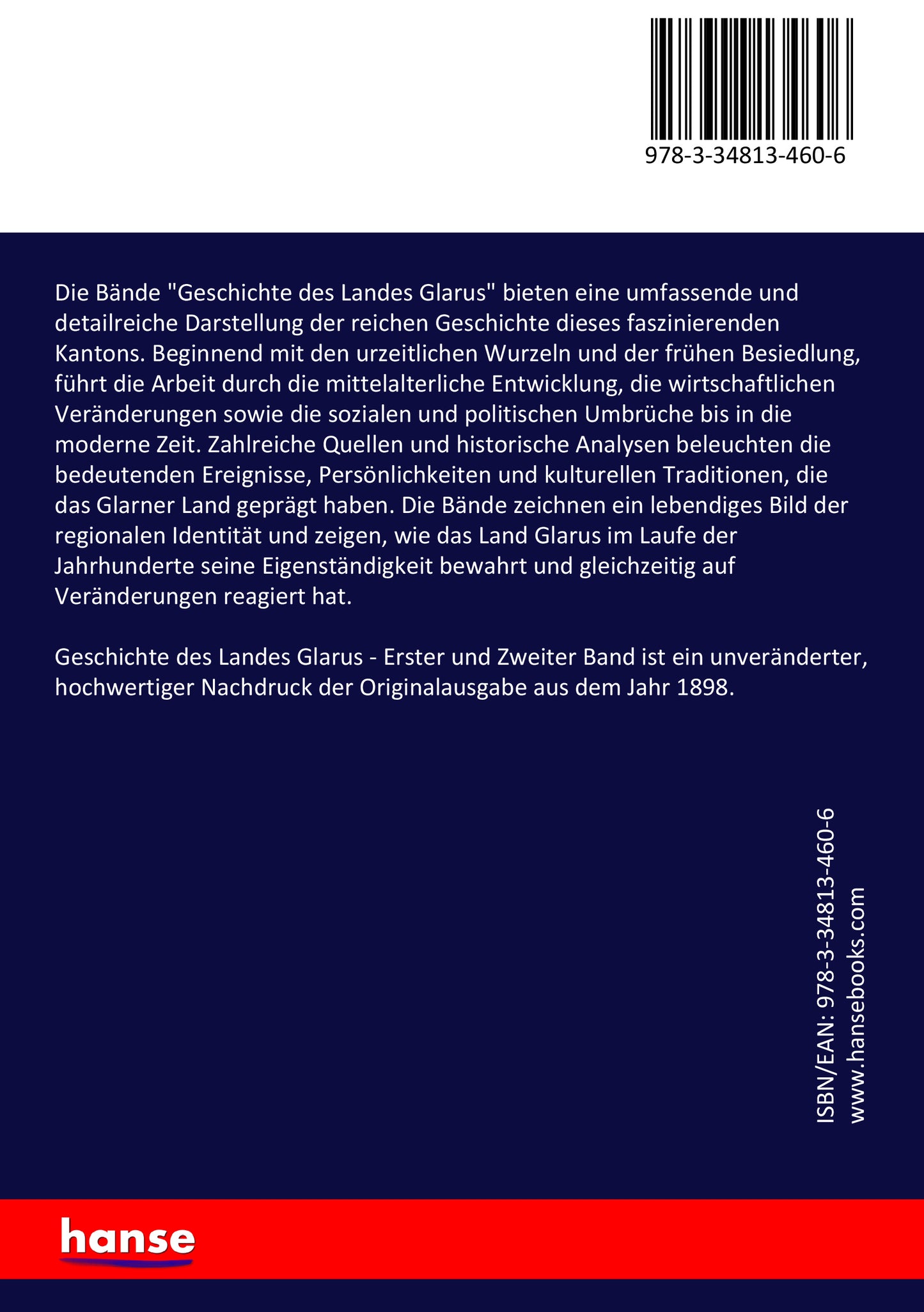 Geschichte des Landes Glarus - Back Cover