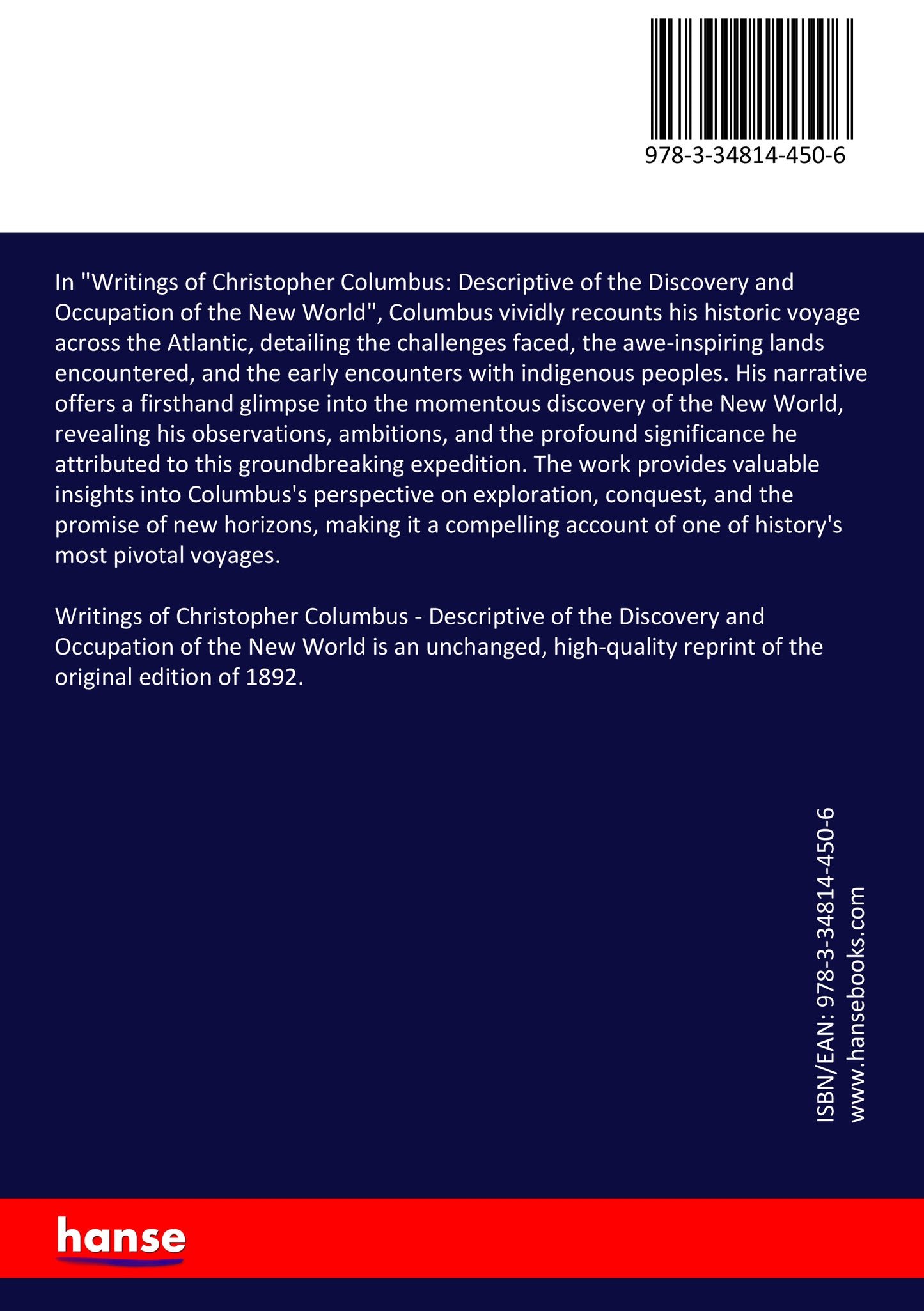 Writings of Christopher Columbus - Back Cover