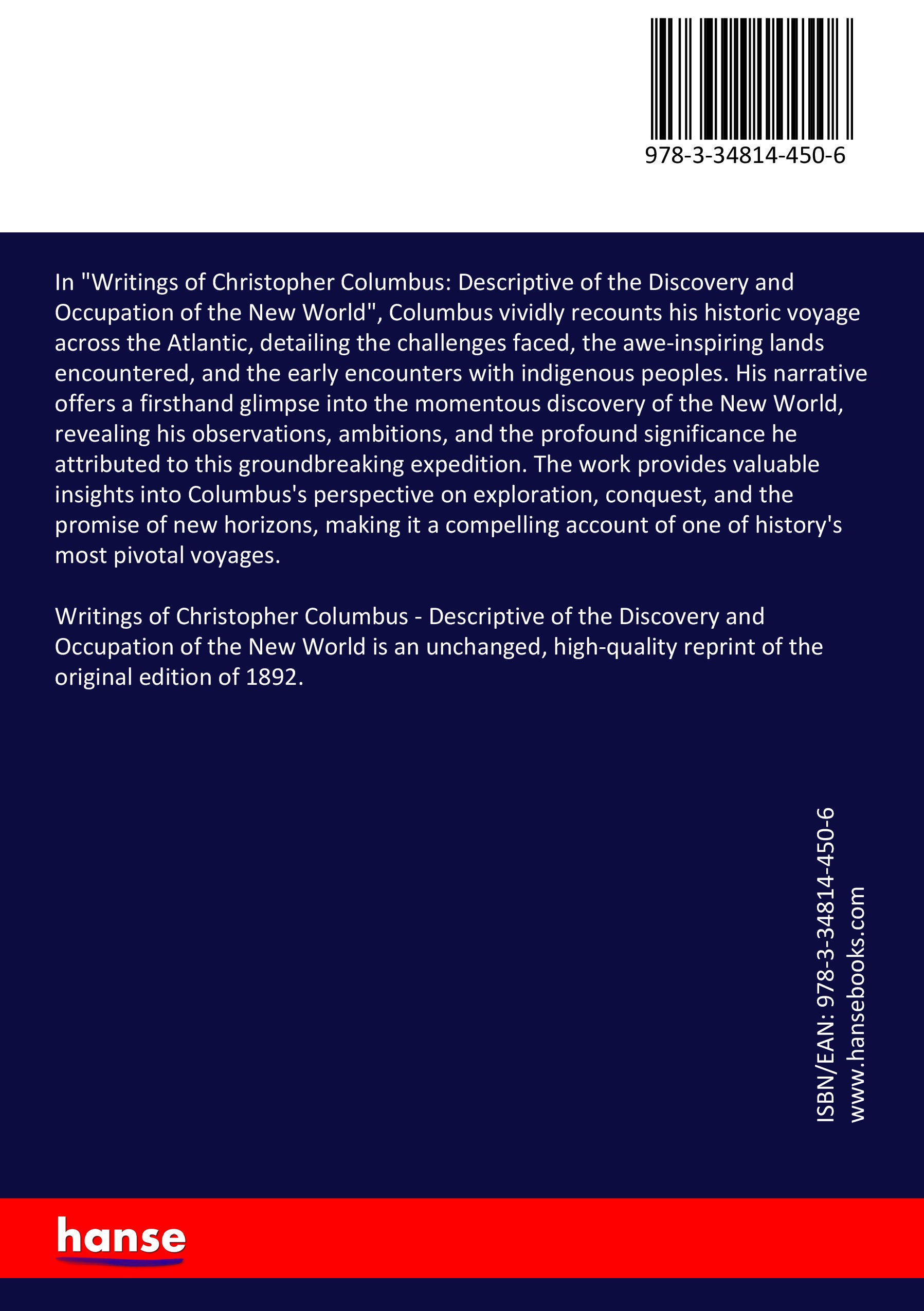 Writings of Christopher Columbus - Back Cover