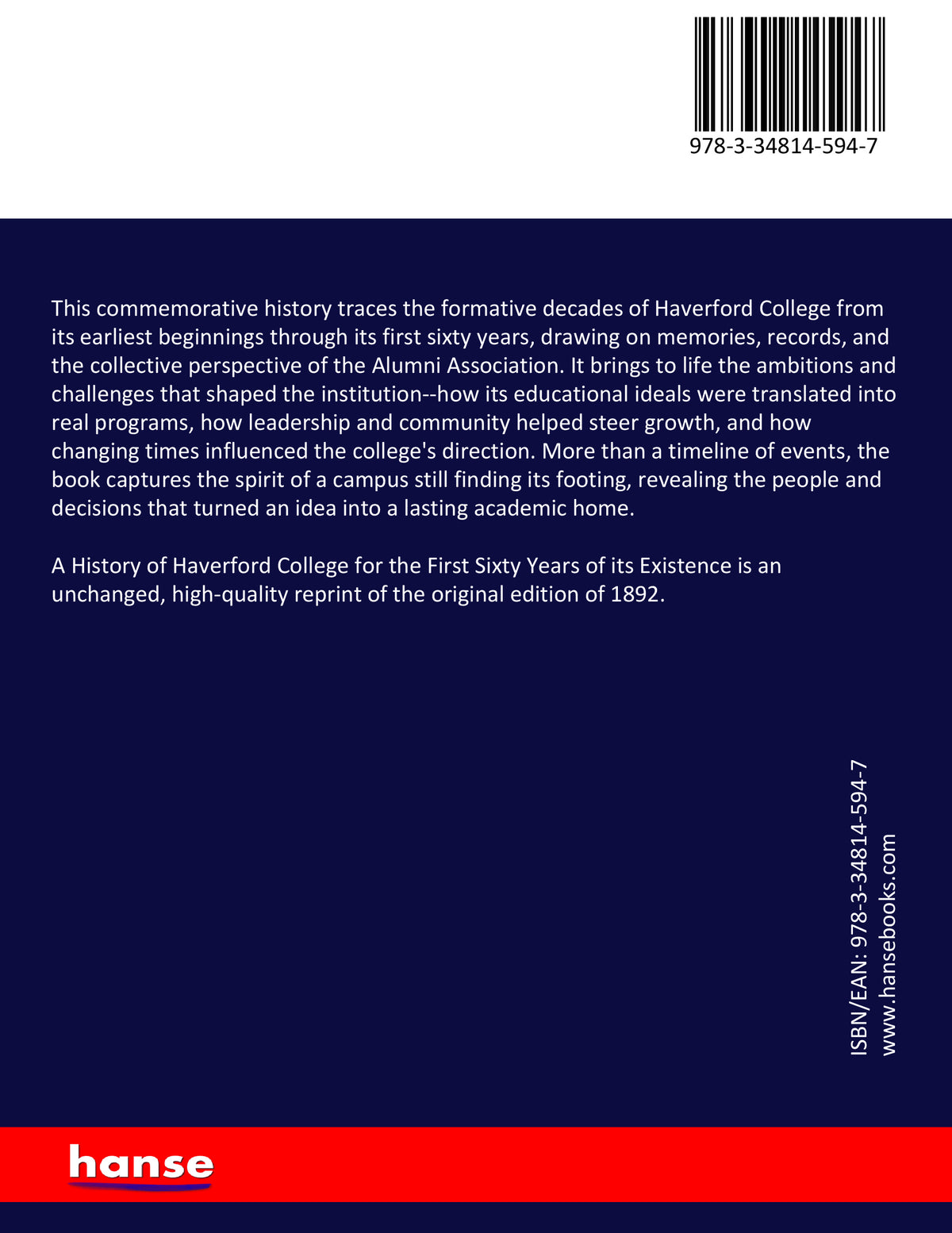 A History of Haverford College for the First Sixty Years of its Existence - Back Cover
