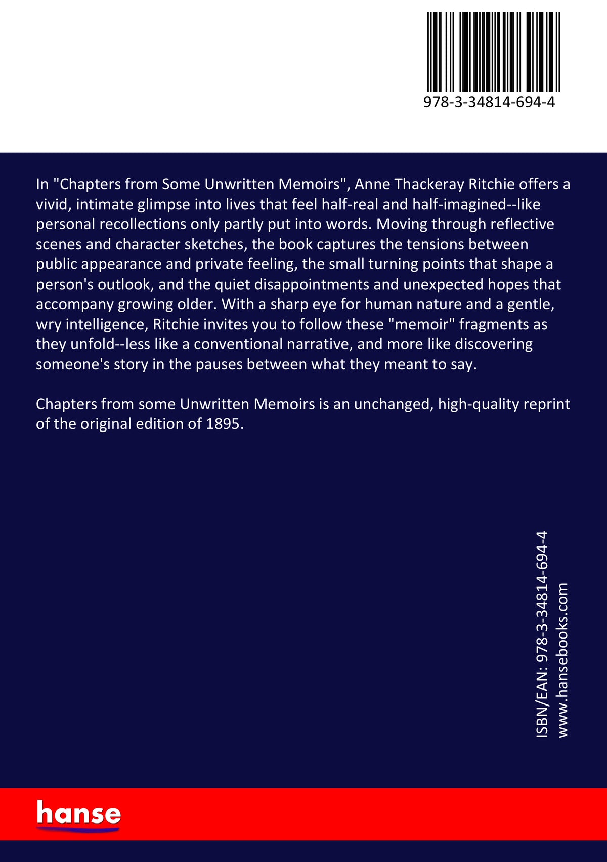 Chapters from some Unwritten Memoirs - Back Cover