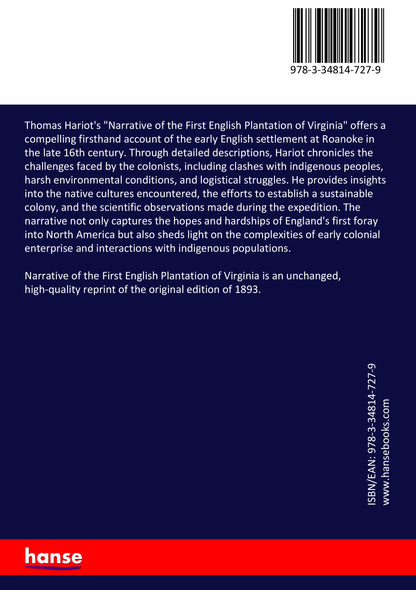 Narrative of the First English Plantation of Virginia - Back Cover