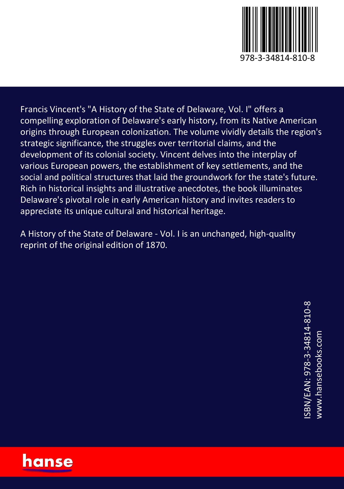 A History of the State of Delaware - Back Cover