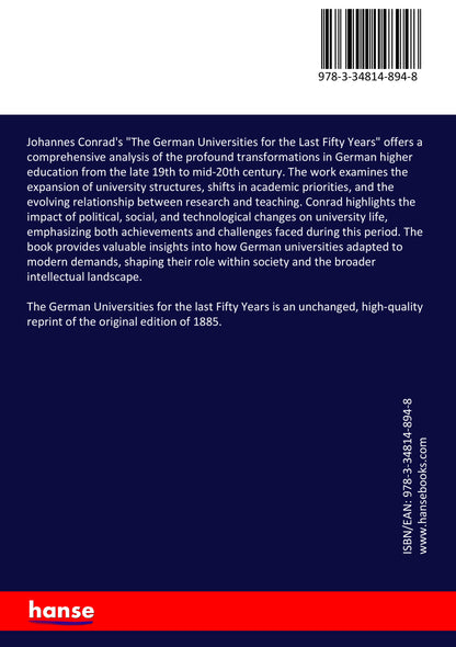 The German Universities for the last Fifty Years - Back Cover
