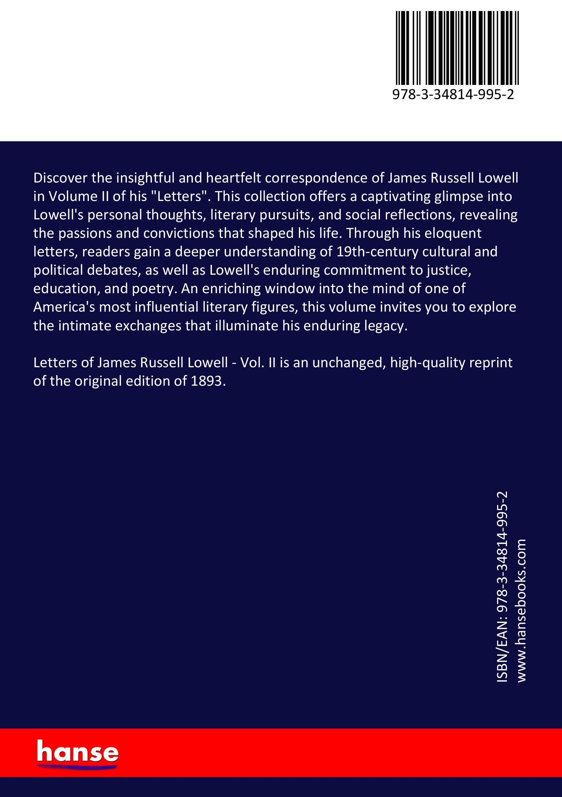 Letters of James Russell Lowell - Back Cover