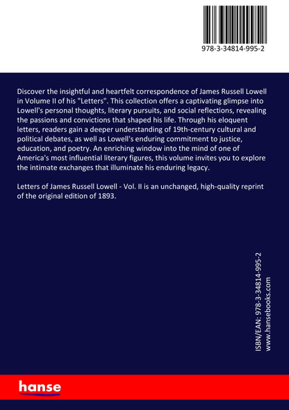 Letters of James Russell Lowell - Back Cover