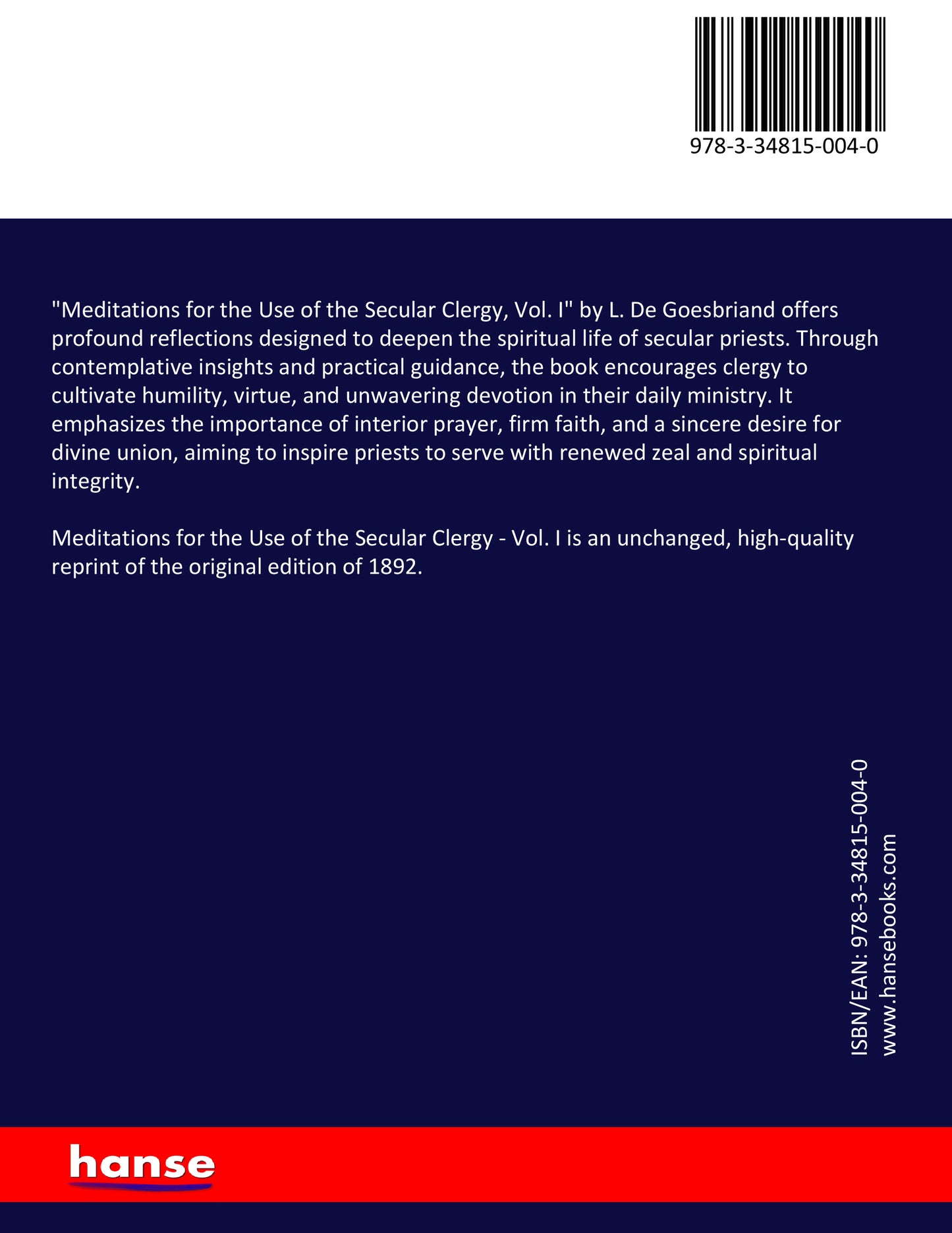 Meditations for the Use of the Secular Clergy - Back Cover