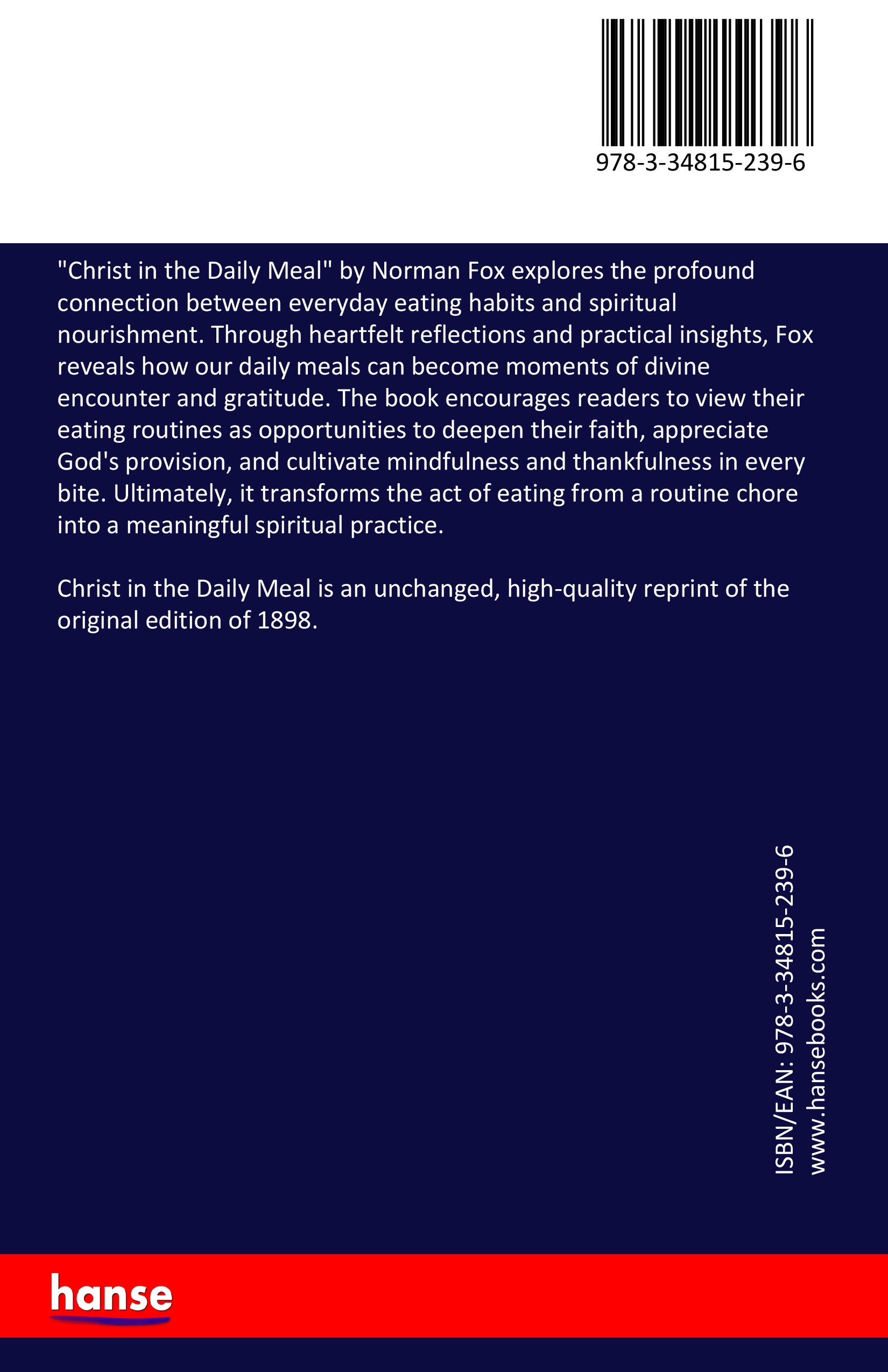 Christ in the Daily Meal - Back Cover