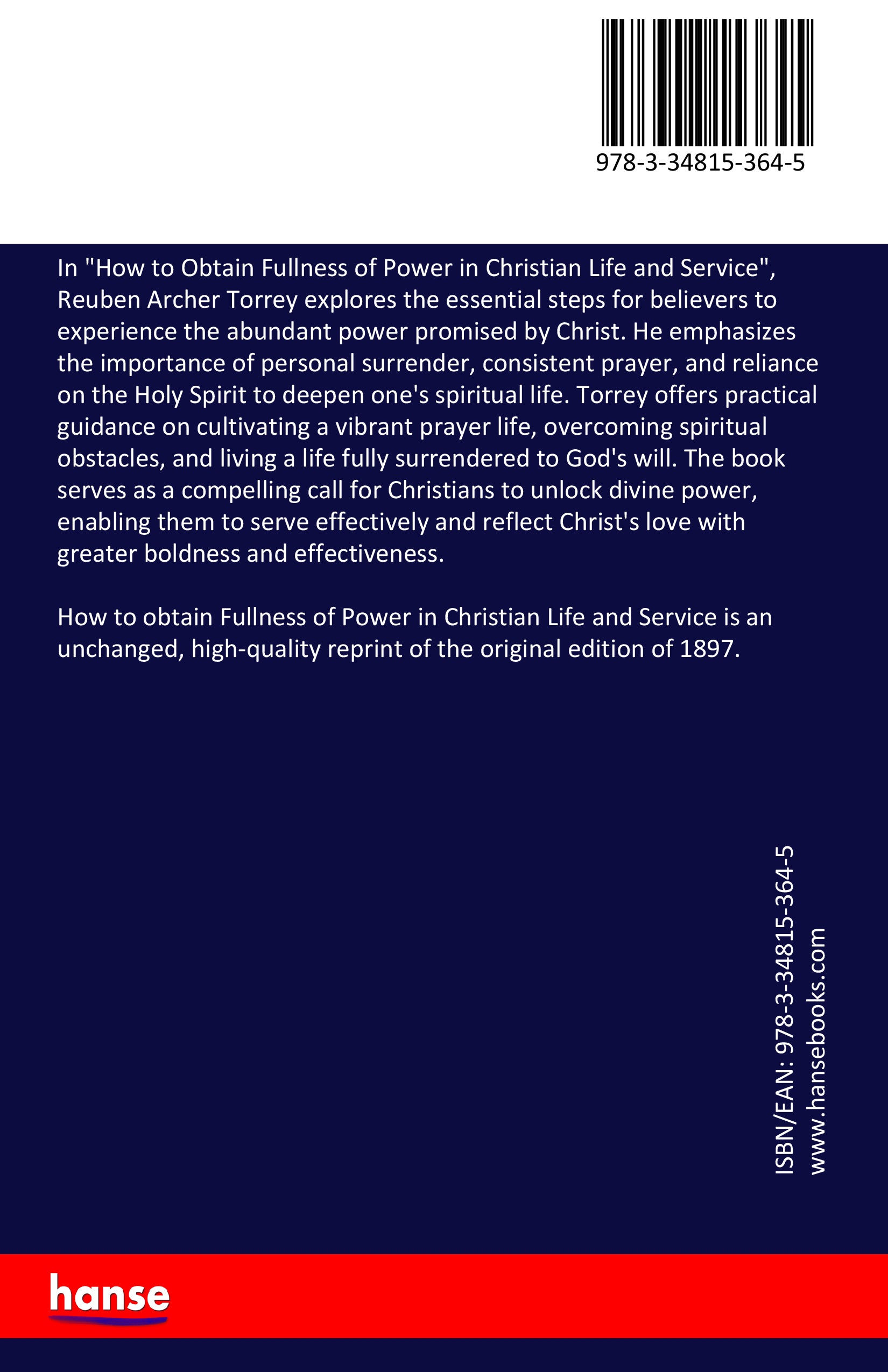 How to obtain Fullness of Power in Christian Life and Service - Back Cover