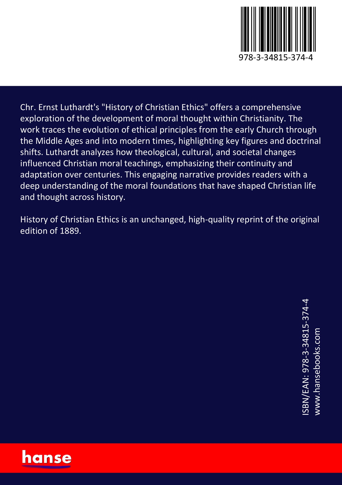History of Christian Ethics - Back Cover