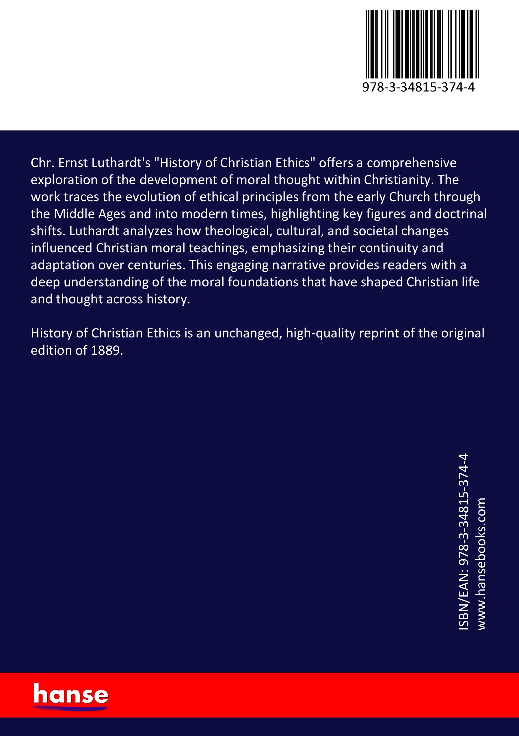 History of Christian Ethics - Back Cover