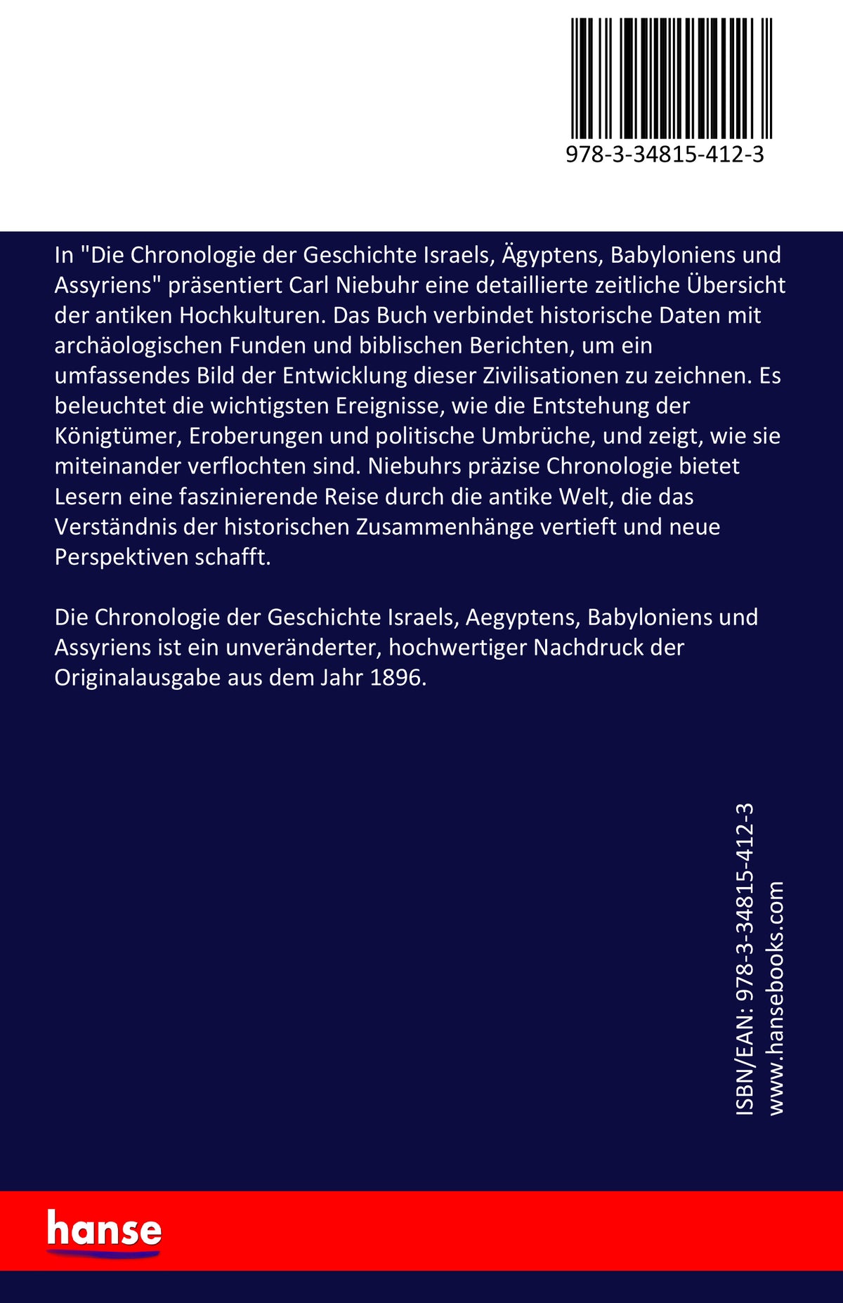 Die Chronologie der Geschichte Israels, Aegyptens, Babyloniens und Assyriens - Back Cover