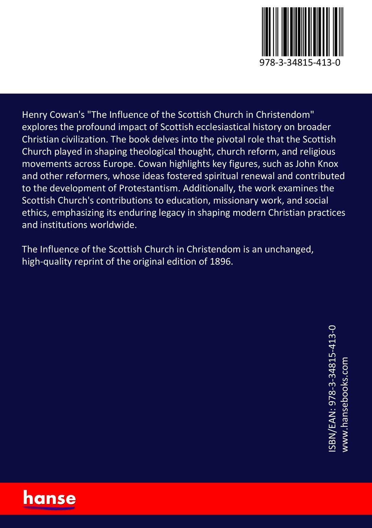 The Influence of the Scottish Church in Christendom - Back Cover