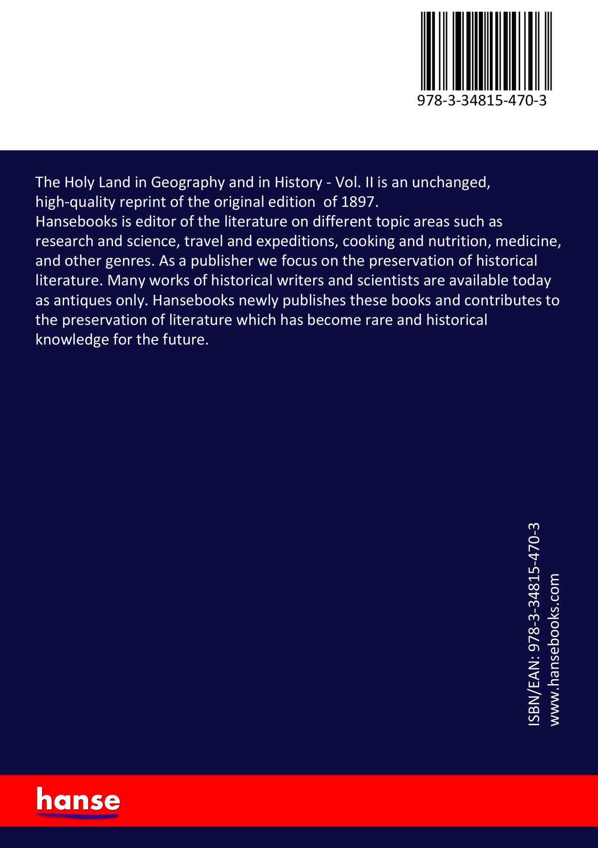 The Holy Land in Geography and in History - Back Cover