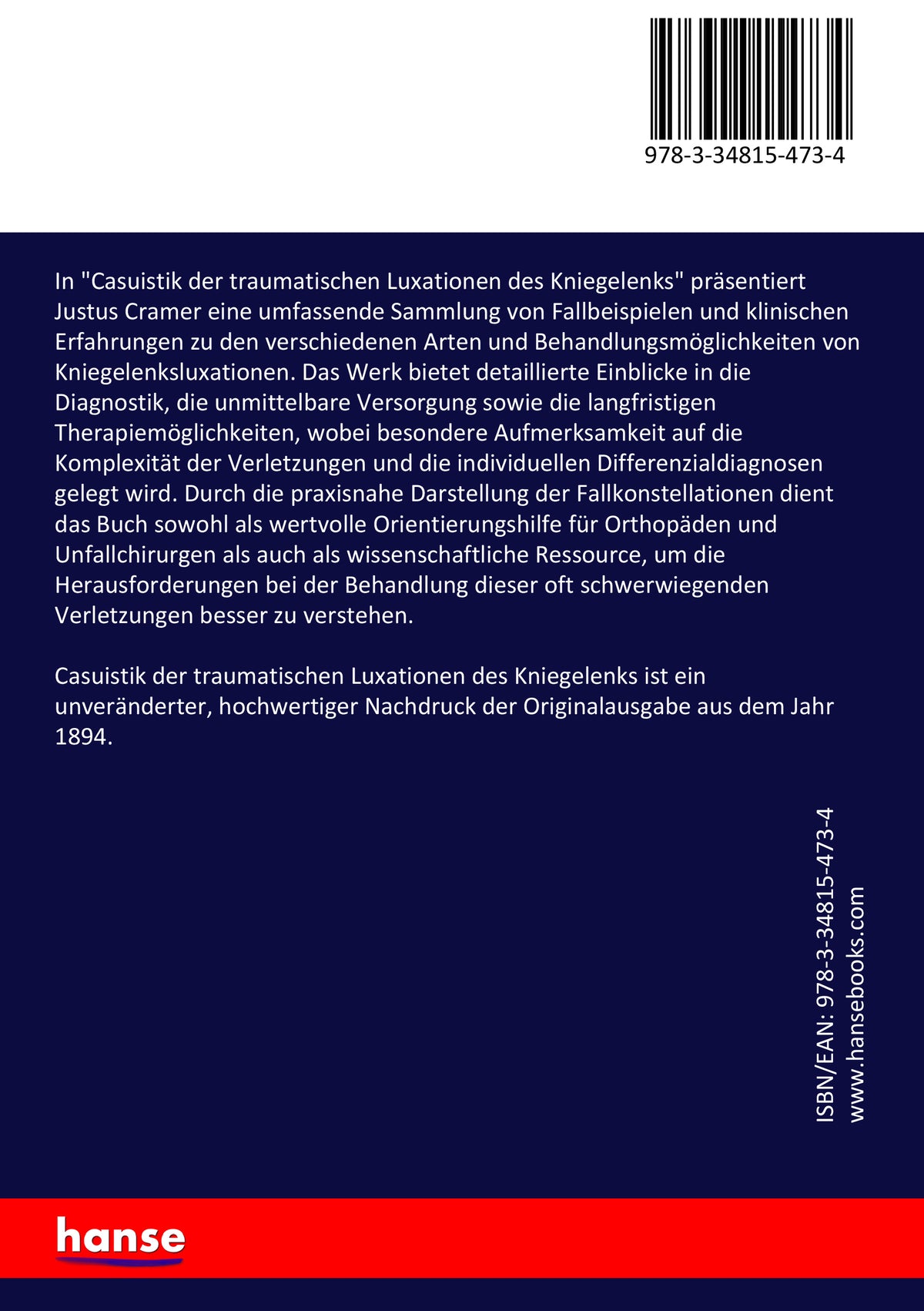 Casuistik der traumatischen Luxationen des Kniegelenks - Back Cover