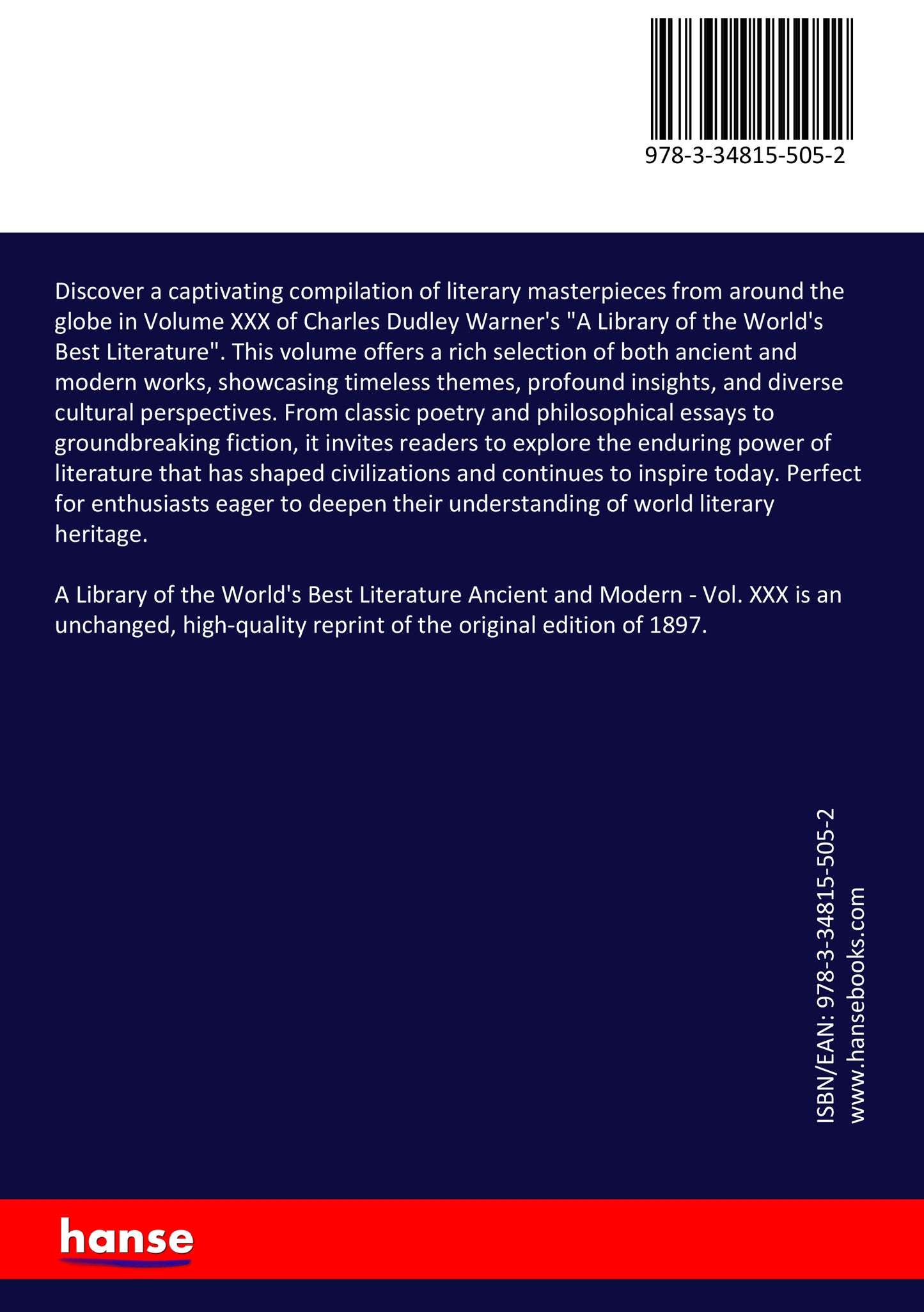 A Library of the World's Best Literature Ancient and Modern - Back Cover