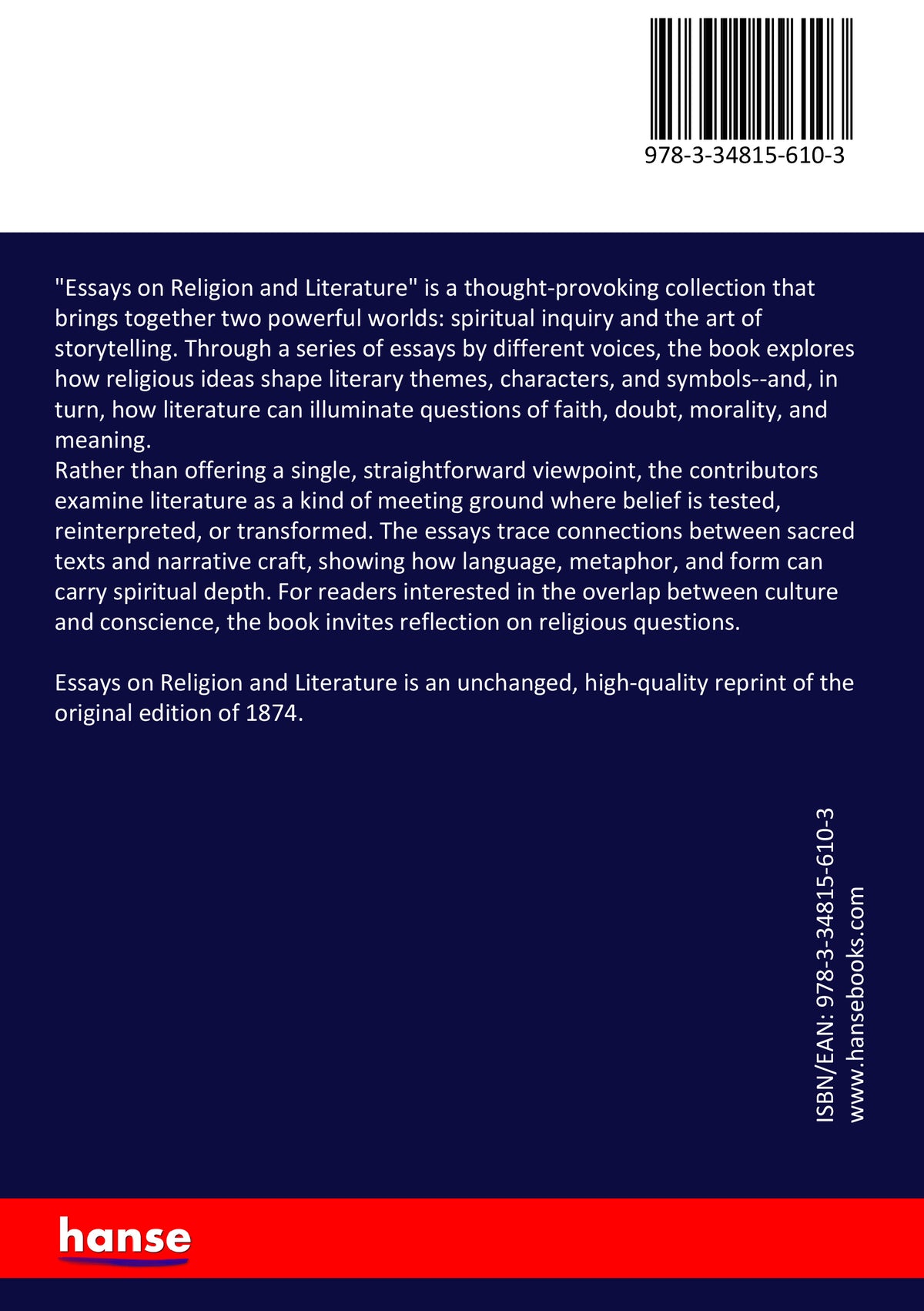 Essays on Religion and Literature - Back Cover