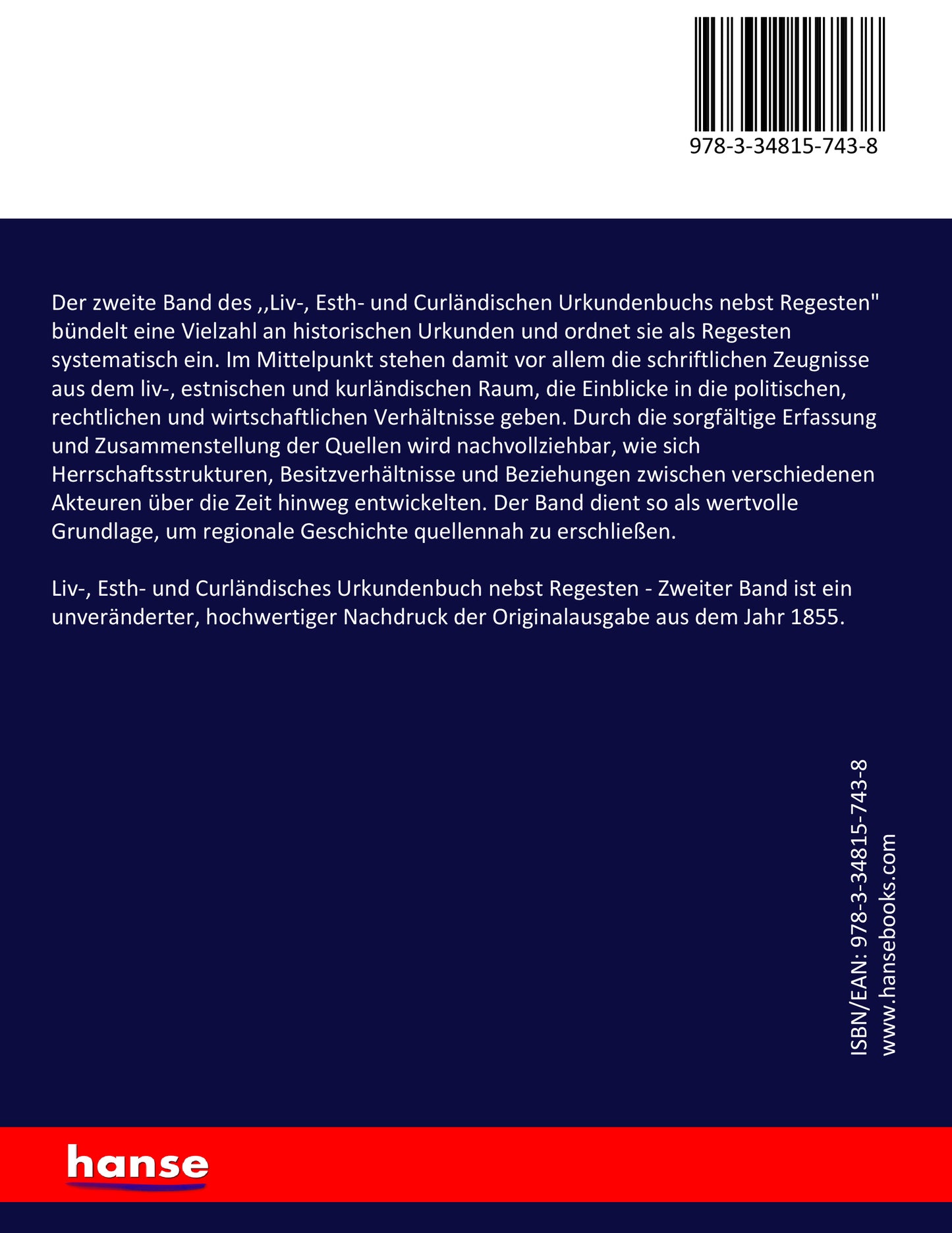 Liv-, Esth- und Curländisches Urkundenbuch nebst Regesten - Back Cover