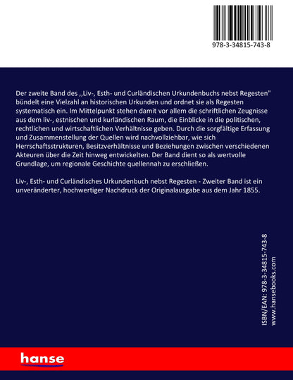 Liv-, Esth- und Curländisches Urkundenbuch nebst Regesten - Back Cover