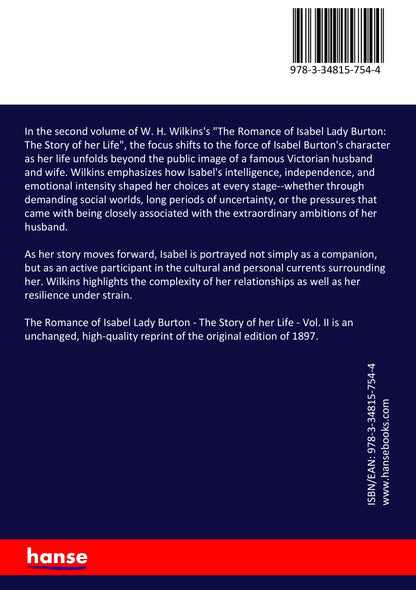 The Romance of Isabel Lady Burton - Back Cover