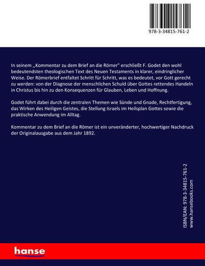 Kommentar zu dem Brief an die Römer - Back Cover