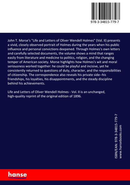 Life and Letters of Oliver Wendell Holmes - Back Cover