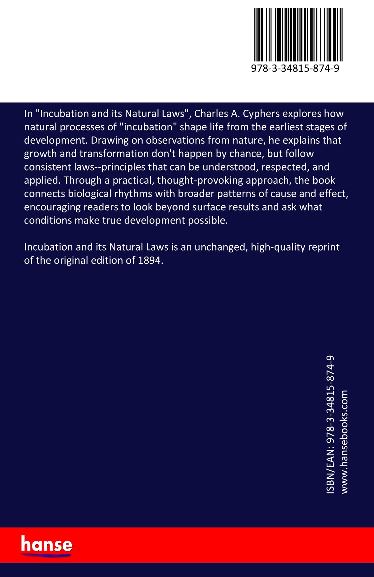 Incubation and its Natural Laws - Back Cover