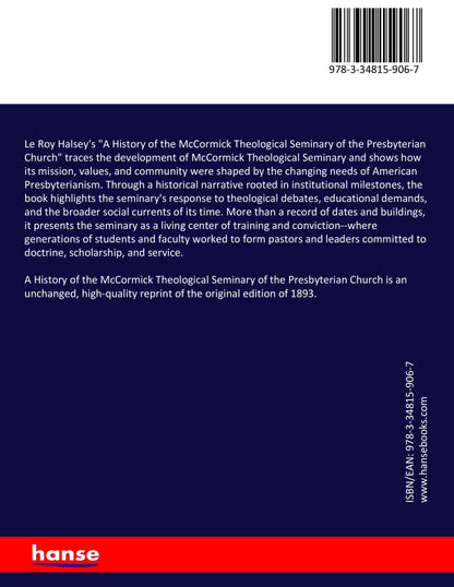 A History of the McCormick Theological Seminary of the Presbyterian Church - Back Cover