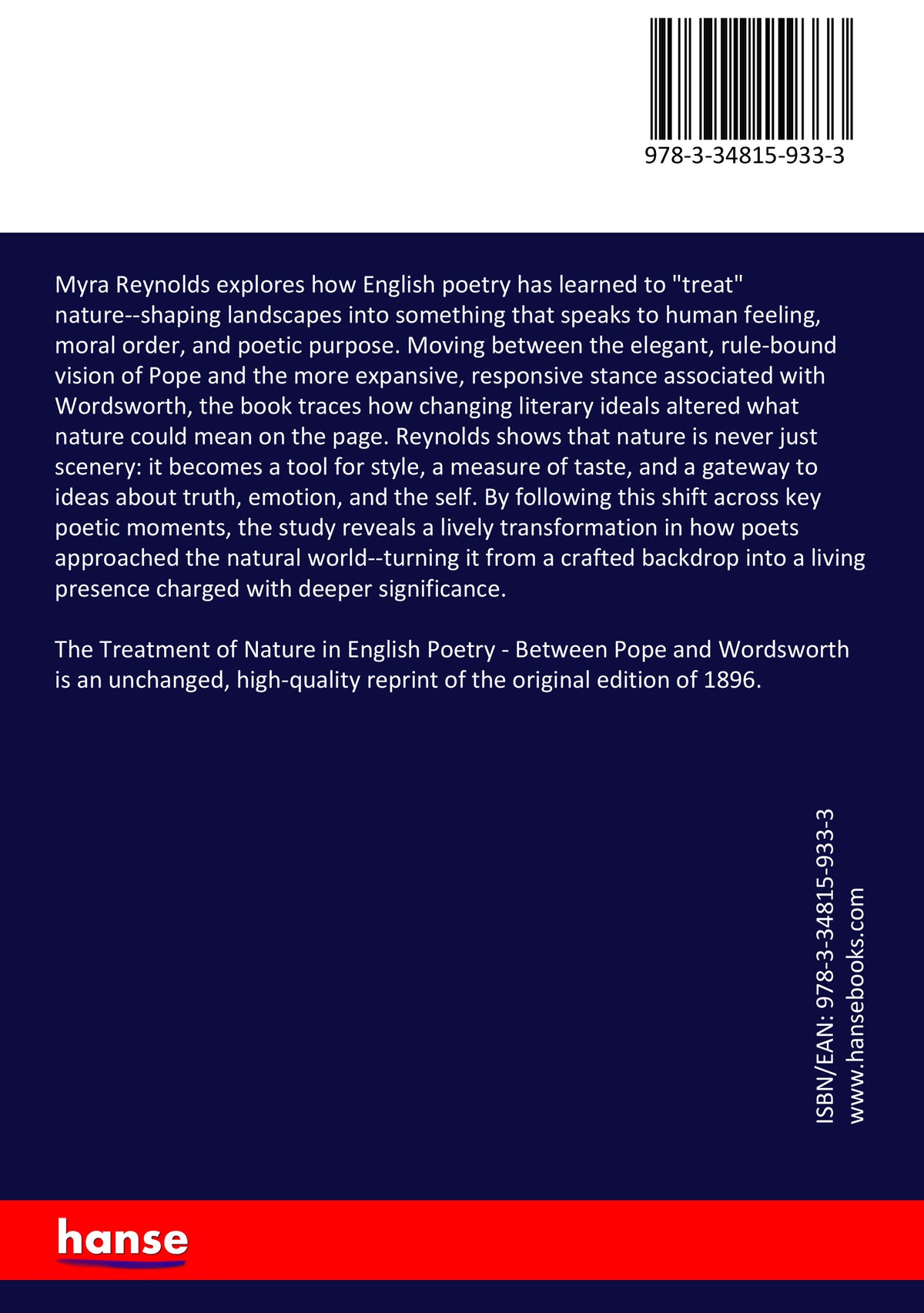 The Treatment of Nature in English Poetry - Back Cover