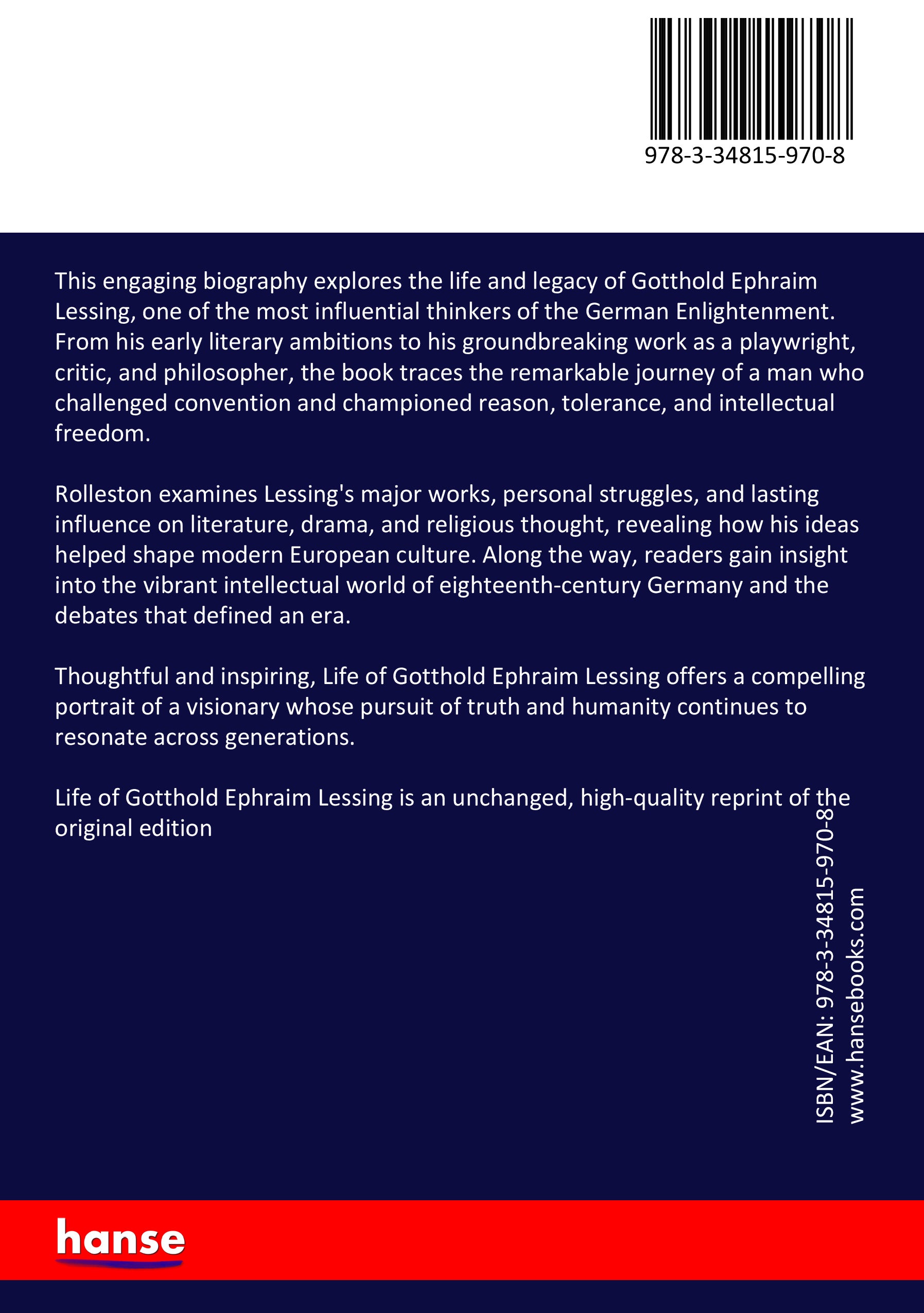 Life of Gotthold Ephraim Lessing - Back Cover