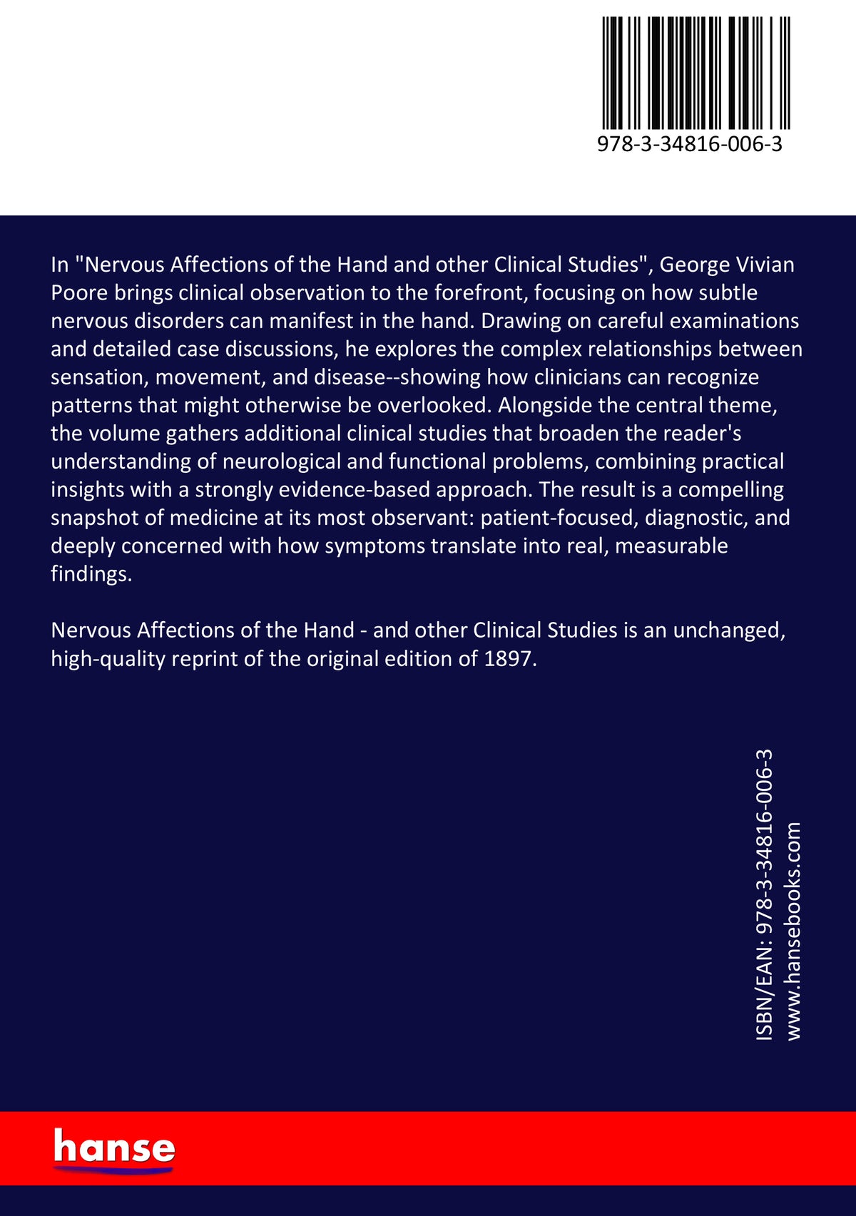 Nervous Affections of the Hand - Back Cover