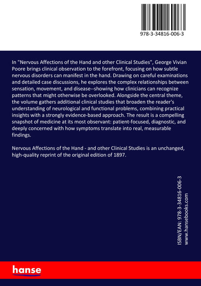 Nervous Affections of the Hand - Back Cover