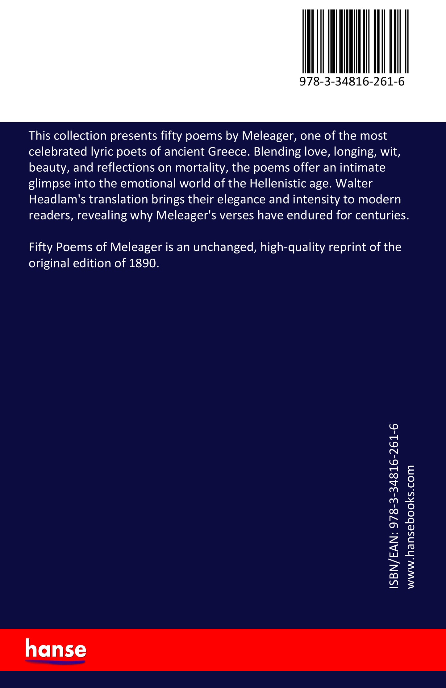 Fifty Poems of Meleager - Back Cover