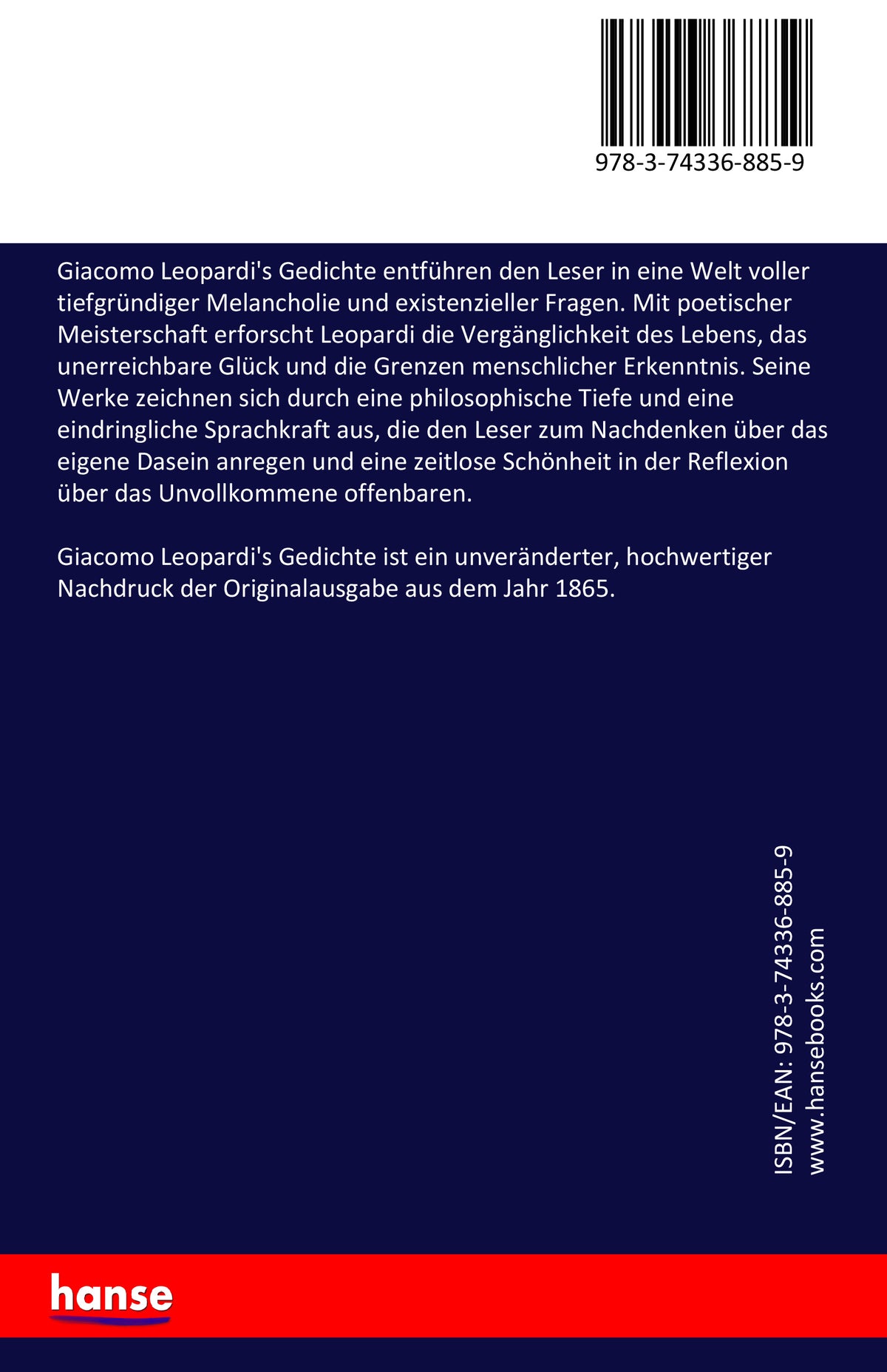 Giacomo Leopardi's Gedichte - Back Cover