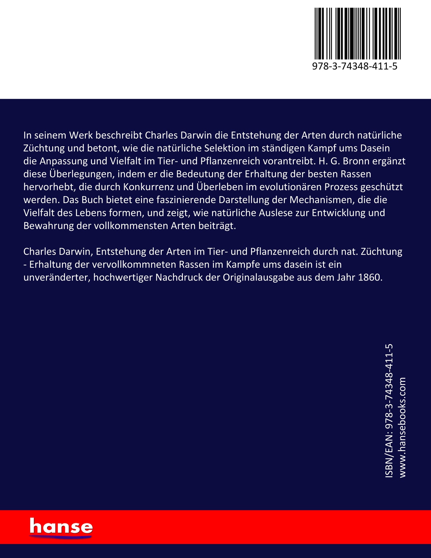 Charles Darwin, Entstehung der Arten im Tier- und Pflanzenreich durch nat. Züchtung - Back Cover