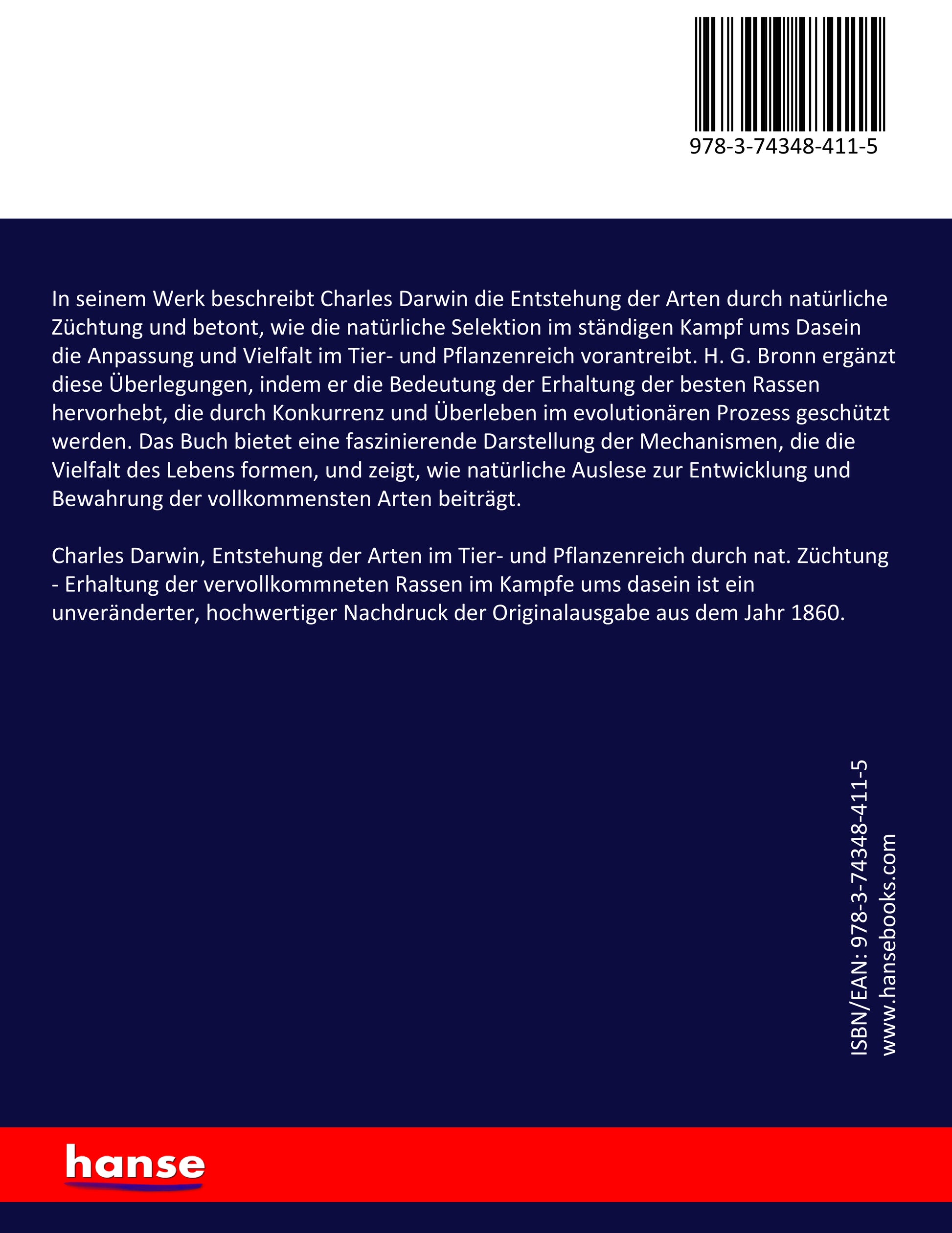 Charles Darwin, Entstehung der Arten im Tier- und Pflanzenreich durch nat. Züchtung - Back Cover