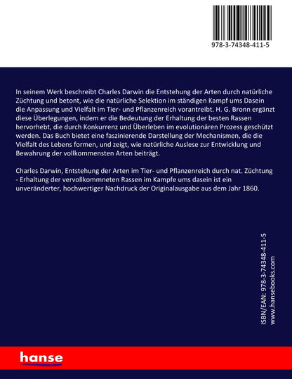 Charles Darwin, Entstehung der Arten im Tier- und Pflanzenreich durch nat. Züchtung - Back Cover