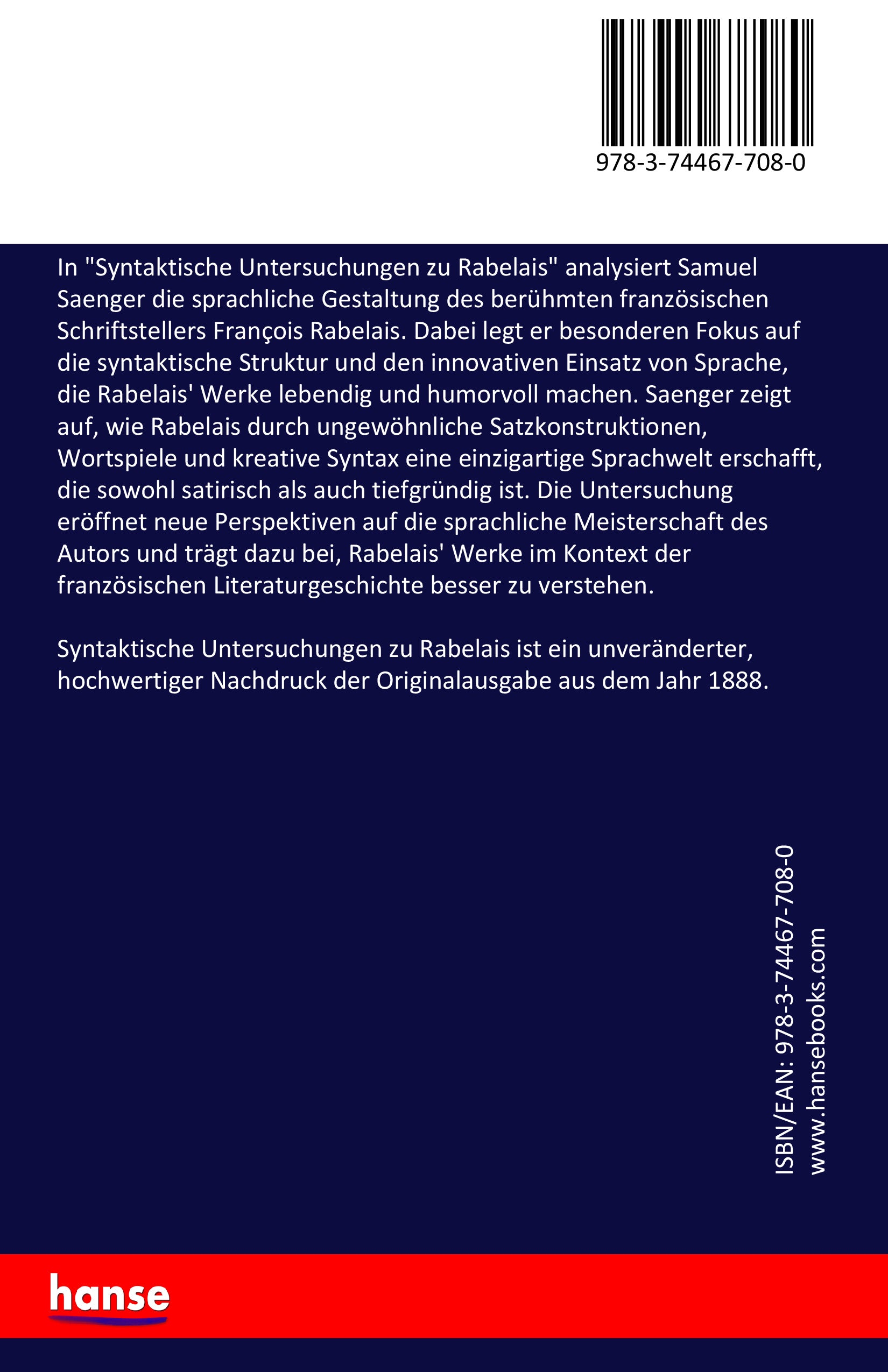 Syntaktische Untersuchungen zu Rabelais - Back Cover